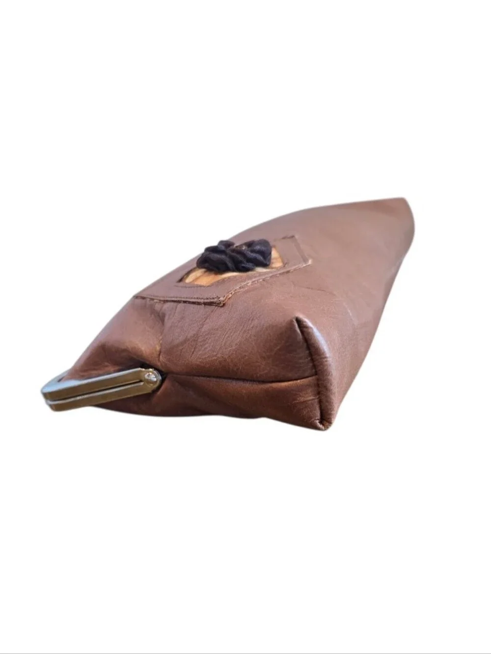 Brown Distressed Faux Leather Kisslock Clutch